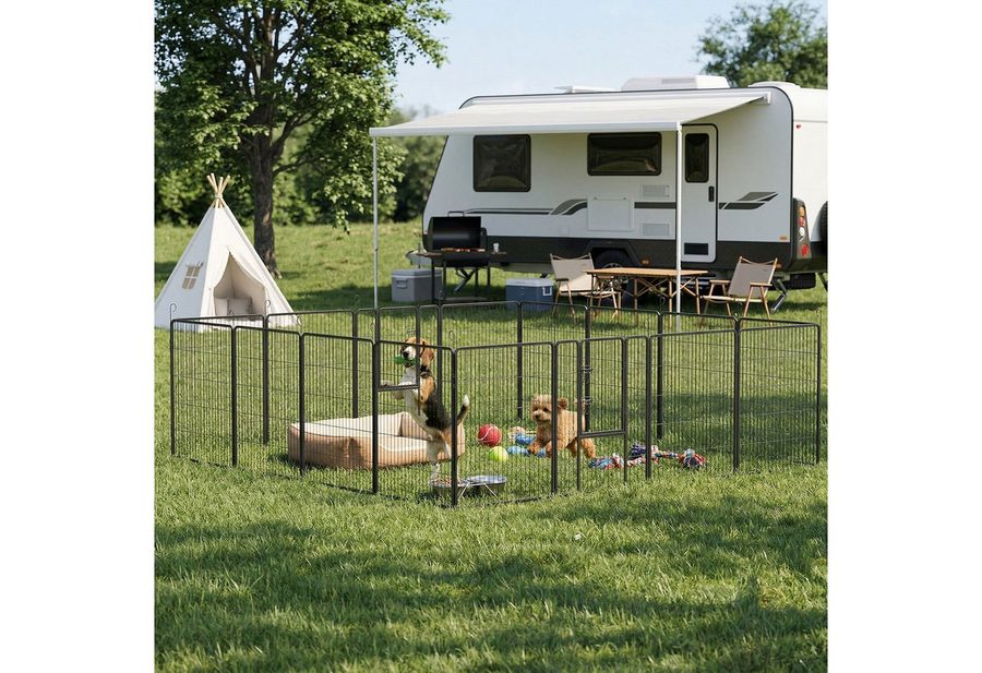 PawHut Welpenauslauf Welpengehege modulares Design 16 Elemente Stahl Grau von PawHut