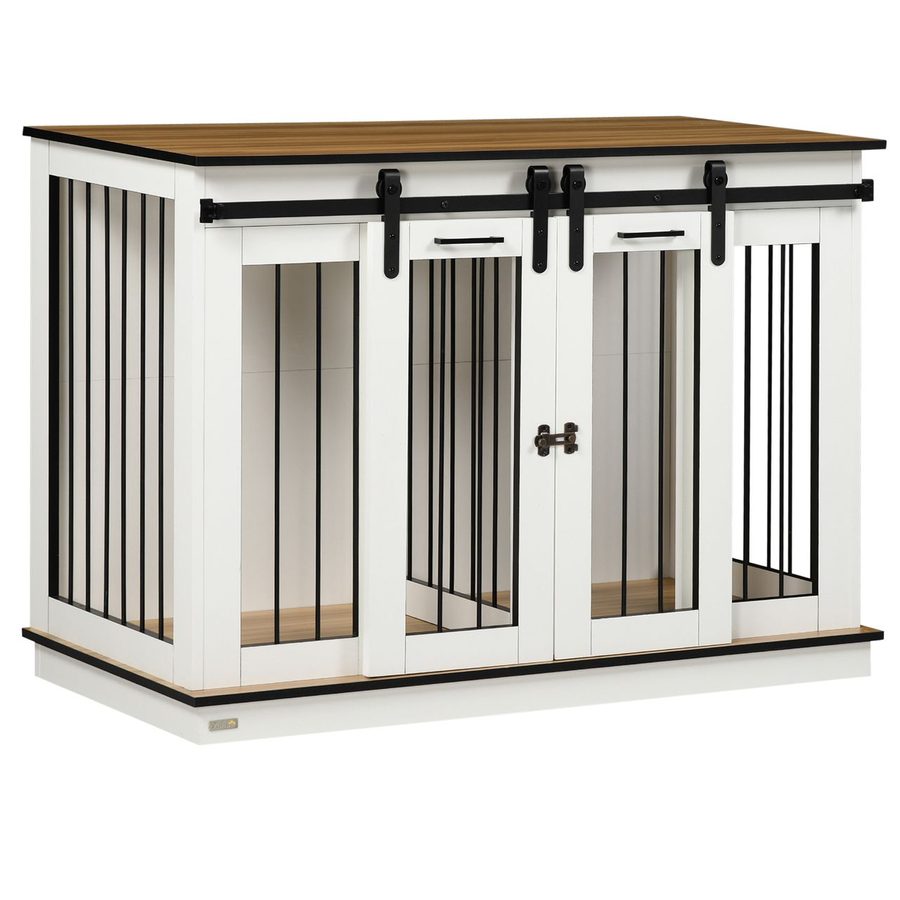 PawHut Hundekäfig, Hundehütte, Haustierkäfig mit Zweiraum, Doppeltüren von PawHut