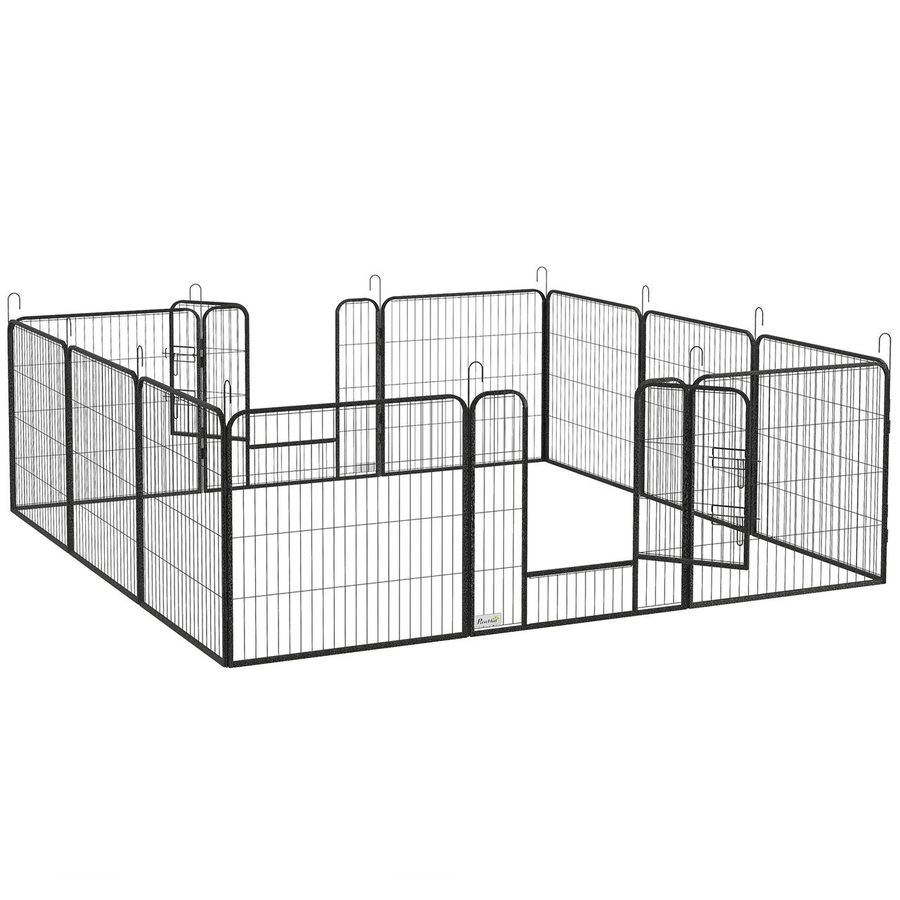 PawHut PawHut Welpenauslauf 80cm Hoch, 12-TLG Welpenlaufstall mit 2 Tür, Stahl, Grau von PawHut