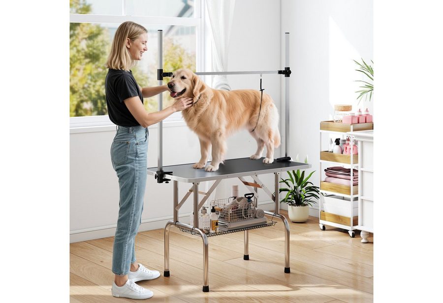 PawHut Hundeschermaschine Hunde Höhenverstellbar Tier Klappbar Hundefriseur Tisch, Pflegetisch, für Innenbereich, Schwarz von PawHut