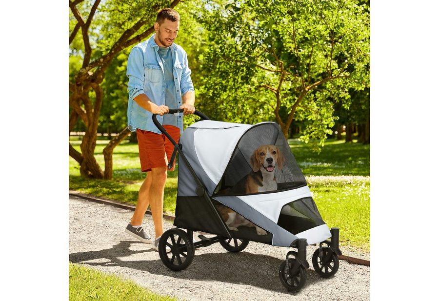 PawHut Hundebuggy Hundewagen klappbar mit Kissen Buggy, (Katzenwagen, 1-tlg), für mittelgroße Hunde & Katzen bis 25 kg, Grau von PawHut