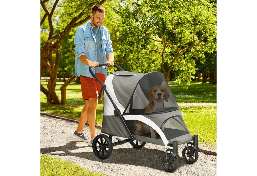 PawHut Hundebuggy Hundewagen klappbar mit Kissen Buggy, (Katzenwagen, 1-tlg), für mittelgroße Hunde & Katzen bis 25 kg, Dunkelgrau von PawHut
