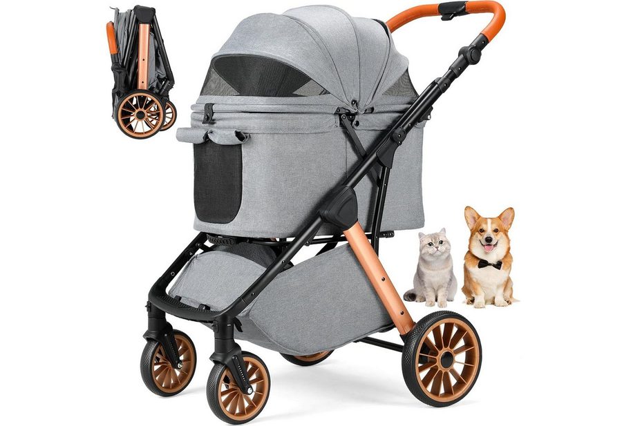 TLGREEN Hundebuggy One-Touch Faltbarer bis 25 kg, (Leichter Katzenwagen mit 360° Rädern & Belüftung, Großer Stauraum), Ideal für Kleine Hunde, Ältere Tiere, Reisen, Tierarzt von TLGREEN