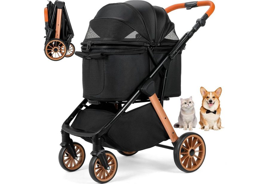 TLGREEN Hundebuggy One-Touch Faltbarer bis 25 kg, (Leichter Katzenwagen mit 360° Rädern & Belüftung, Großer Stauraum), Ideal für Kleine Hunde, Ältere Tiere, Reisen, Tierarzt von TLGREEN