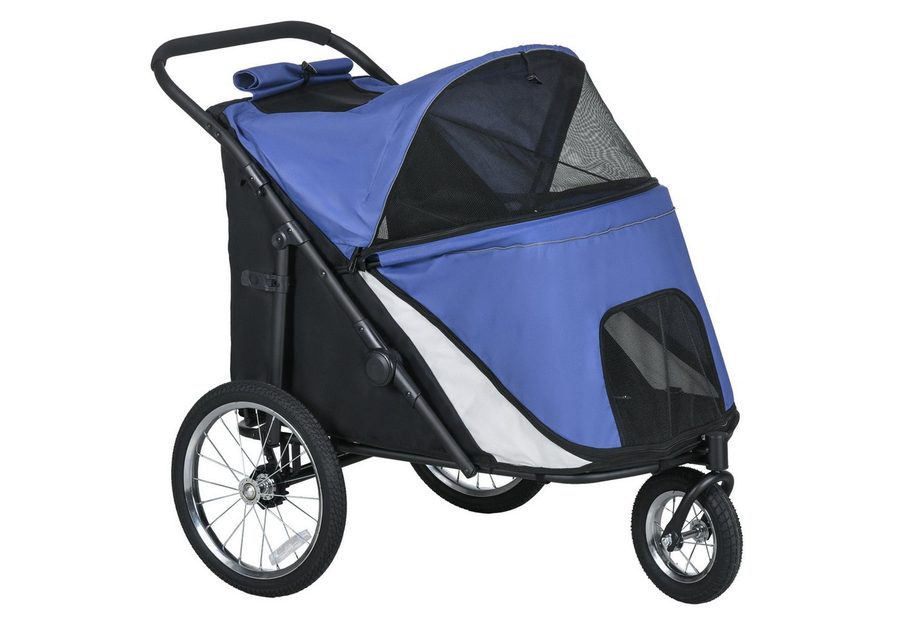 MC Star Hundebuggy Hundewagen klappbar mit Netzfenster Sicherheitsleine große Gummiräder, (bis 30kg Oxford Blau für Hunde und Katzen) von MC Star