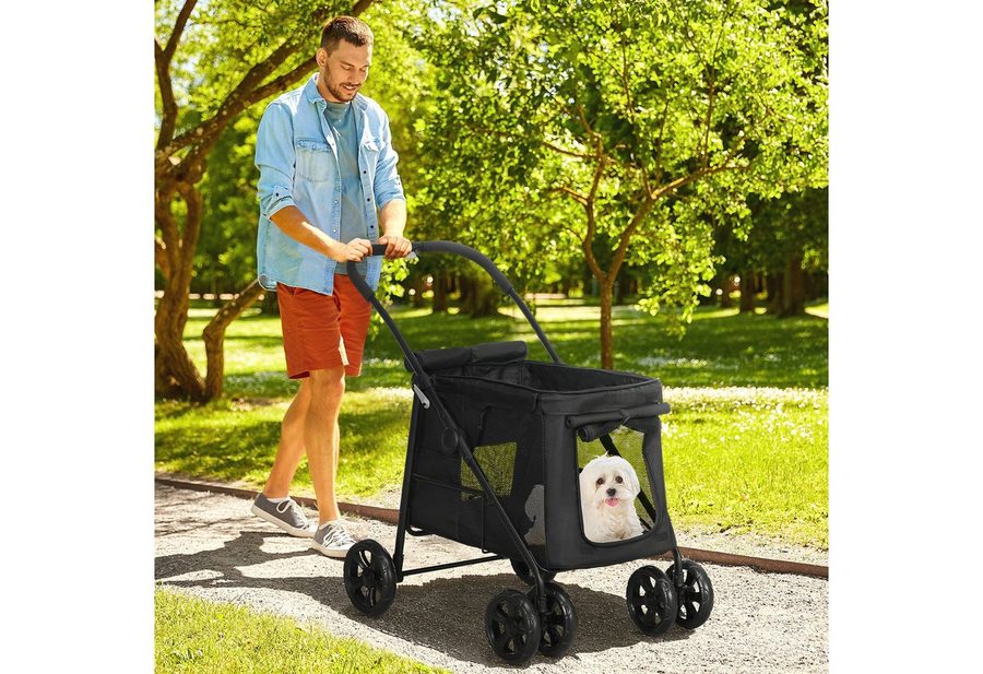 PawHut Hundebuggy Hundewagen, Katzenbuggy, mit Seitentaschen, Netzfenster, (Hundetrolley, 1-tlg), für kleine und mittelgroße Hunde bis 20 kg, Oxford-Gewebe, Schwarz von PawHut