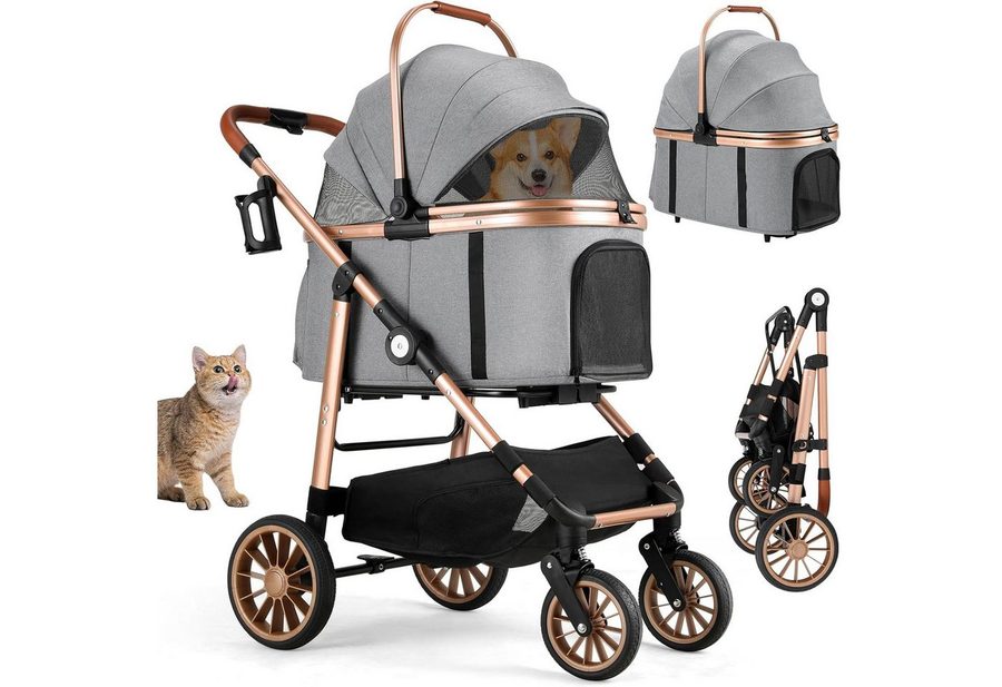 TLGREEN Hundebuggy 4-in-1 Großer Hundewagen, (Faltbar, 360° Gummiräder mit Schwingungsdämpfung), Katzenwagen von TLGREEN