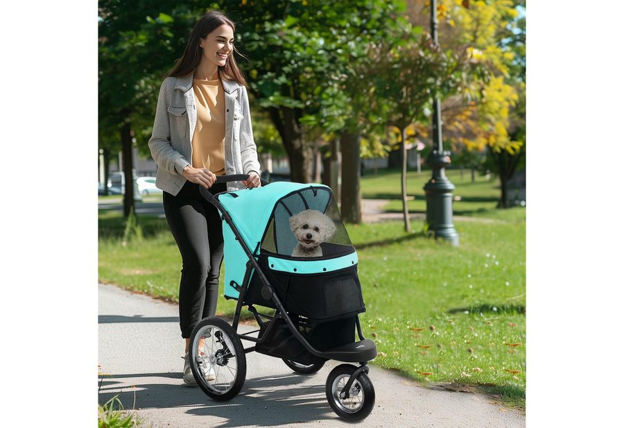 PawHut Hundebuggy Hundewagen klappbar Katzenbuggy mit Kissen und Sicherheitsleinen, (Jogger Hundewagen, 1-tlg), für kleine Hunde & Katzen bis 10 kg, Türkis von PawHut