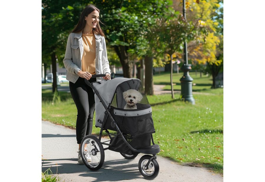 PawHut Hundebuggy Hundewagen klappbar Katzenbuggy mit Kissen und Sicherheitsleinen, (Jogger Hundewagen, 1-tlg), für kleine Hunde & Katzen bis 10 kg, Grau von PawHut