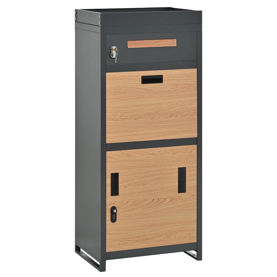 Paket- und Briefkasten mit integriertem Blumentrog, 50x37x118,5 cm, Grau+Naturfarbe