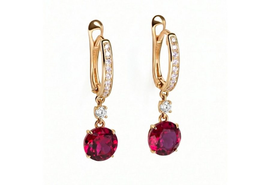 Jumpeak Paar Ohrstecker Edelstein-Ohrringe, Damen-Ohrringe aus 585er Gold, Rubin-Ohrringe, Geschenke für Damen, Geburtstagsgeschenke, Echtheitszertifikat