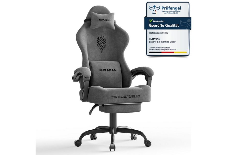 Huracan Gaming-Stuhl Massage Gaming Sessel mit Fußstütze 90-135° Rückenlehne einstellbar, Bürostuhl Ergonomisch,Verstellbarem Lenden- & Kopfkissen,mit Fußstütze von Huracan