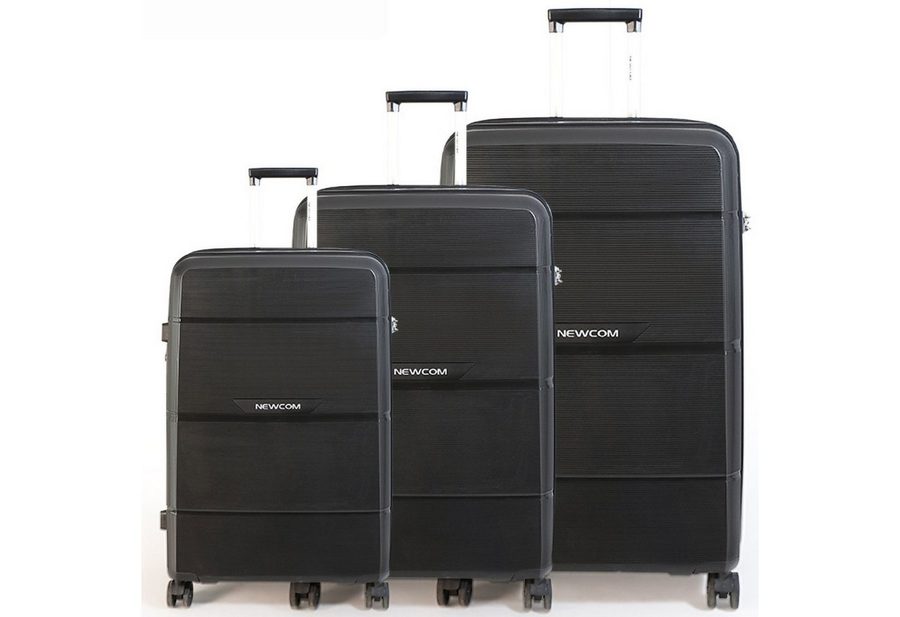 NEWCOM Hartschalen-Trolley Reisekoffer Erweiterbar, Hartschale Koffer mit TSA-Schloss, PP, 4 Rollen, 3-tlg. Koffer Set, Schwarz, ultraleicht & robust für den Urlaub