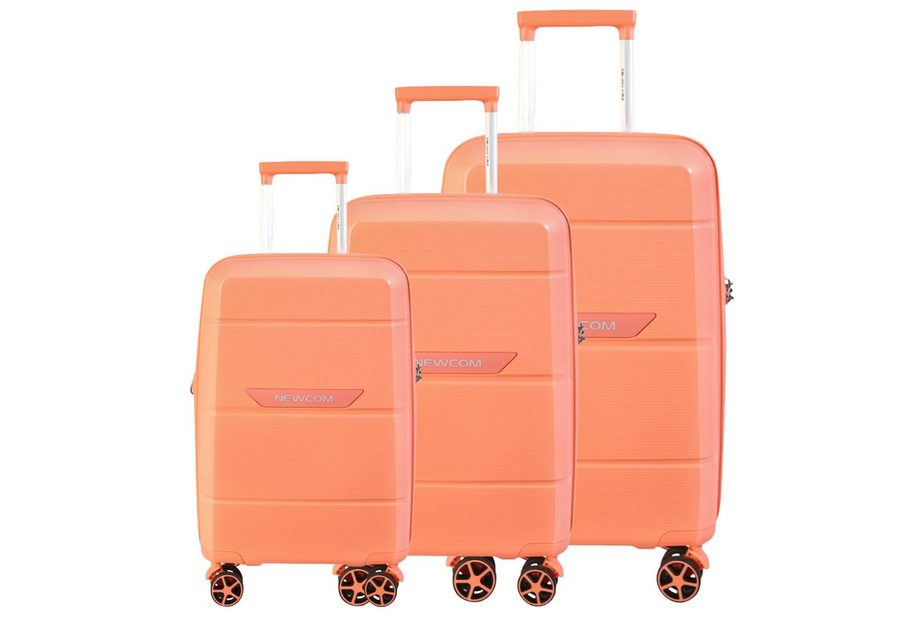NEWCOM Hartschalen-Trolley Reisekoffer Erweiterbar, Hartschale Koffer mit TSA-Schloss, PP, 4 Rollen, 3-tlg. Koffer Set, Orange, ultraleicht & robust für den Familienurlaub