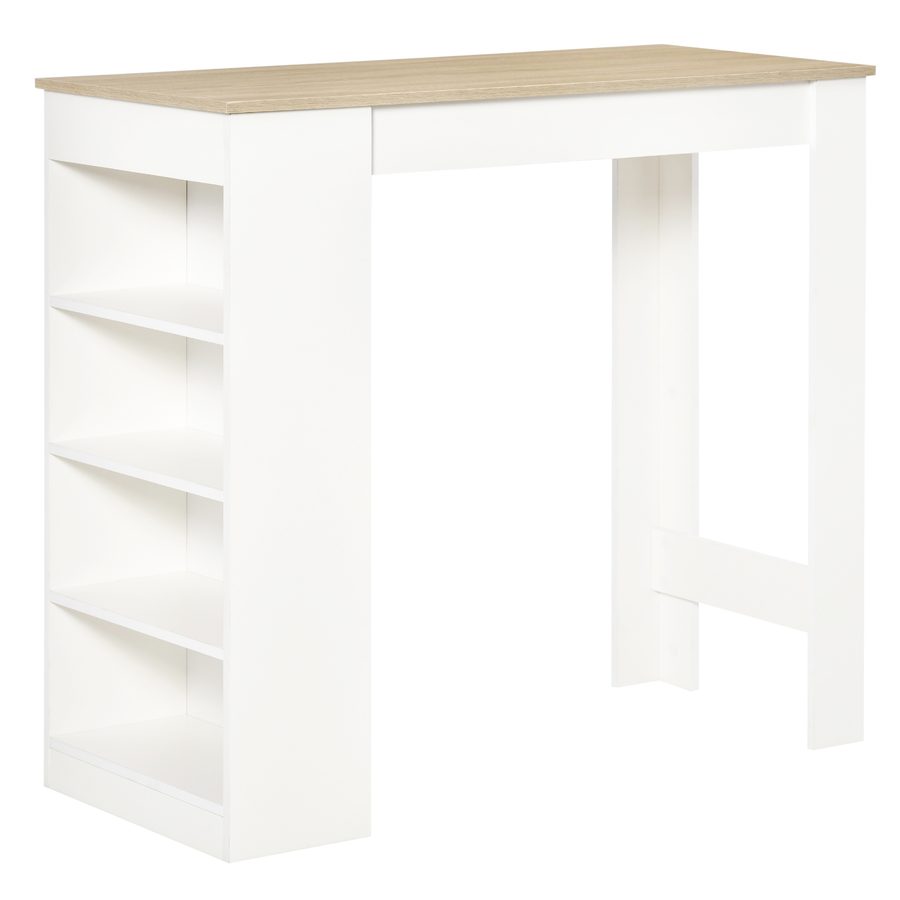 HOMCOM Bartisch für 2 Personen, Hochtisch mit 4 offenen Regalen, für kleine Räume, Küche, Wohnzimmer, 115 x 50 x 102,7 cm, moderner Stil, Weiß und Naturholz   Aosom von HOMCOM