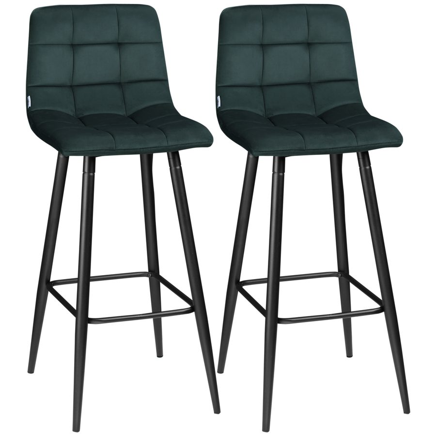HOMCOM Barhocker Küche 2er-Set mit rutschfesten Fußkappen, modernes Design, Stahlbeine, Samtbezug bis 120 kg, 42 x 47 x 105 cm, Grün   Aosom.de von HOMCOM