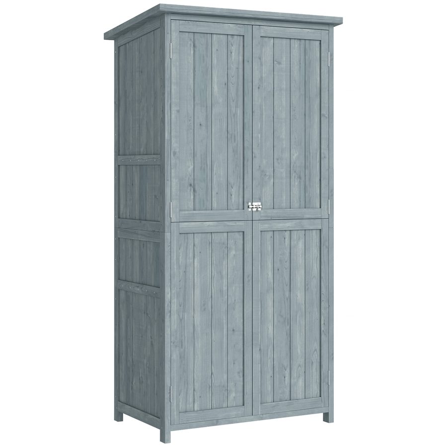 Outsunny Gartenschrank Holz Outdoor wetterfest Geräteschuppen mit Doppeltür, Magnetverschluss, Geräteschrank Aufbewahrungsschrank Mehrzweckschrank für Garten, Terrrasse 85 x 54 x 170 cm Grau   Aosom von Outsunny