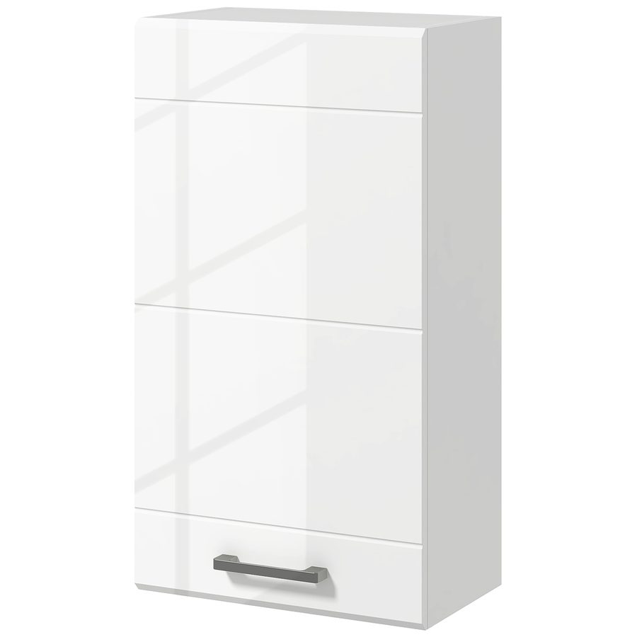 kleankin Hängender Badezimmerschrank, Toilettenaufbewahrung mit 3 Ebenen, höhenverstellbares Regal, 1 Tür, modern, hängender Schrank, 37 x 22,5 x 70 cm, Hochglanz Weiß   Aosom von Kleankin