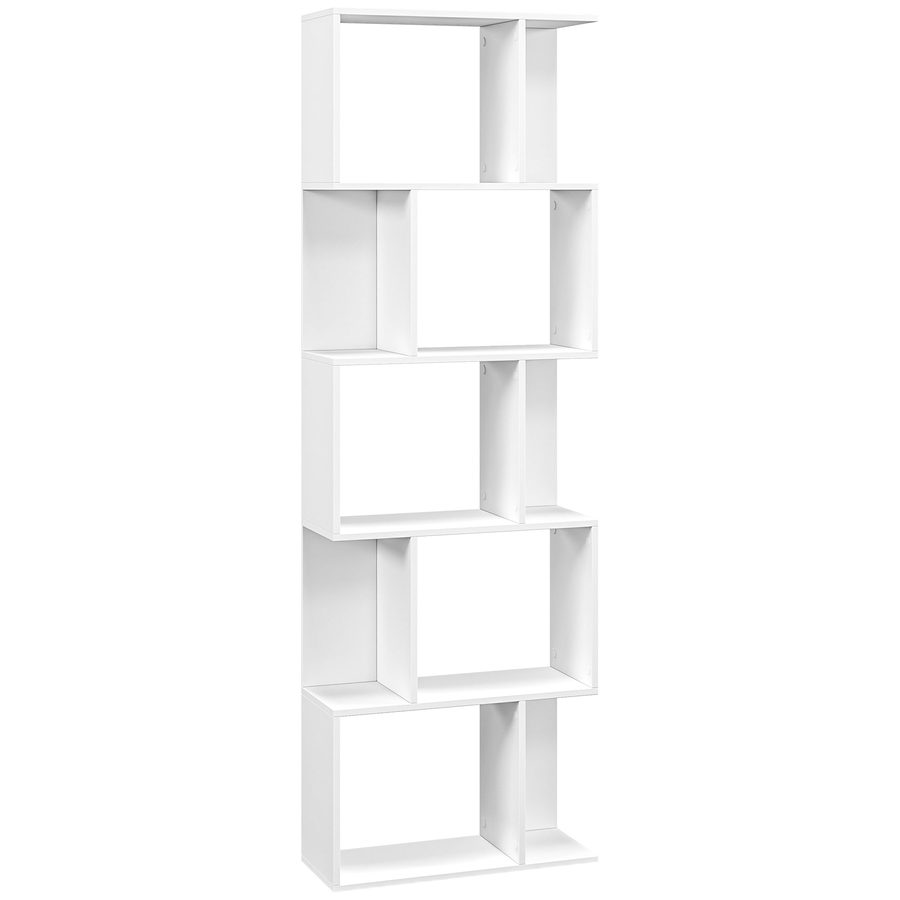 HOMCOM Regal Standregal mit 5 Unterteilten Regalen, Platzsparendes S-förmiges Holzregal, Raumteilerregal für Wohnzimmer, Schlafzimmer und Büro, 60x24x184,5 cm, Weiß   Aosom von HOMCOM