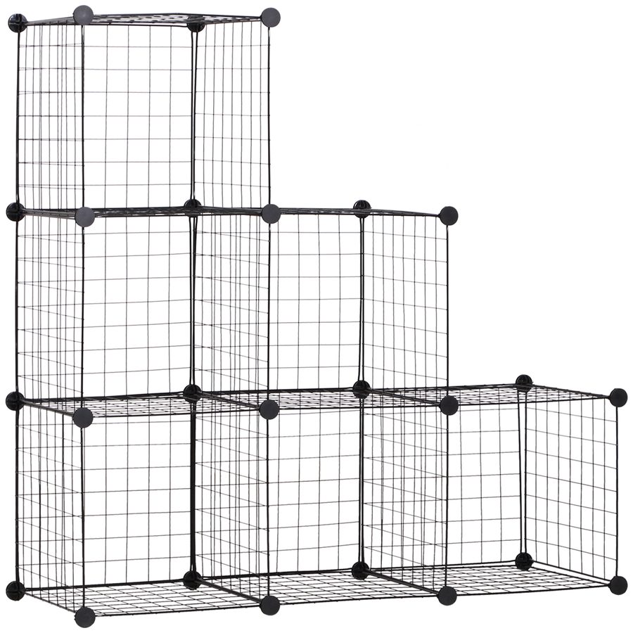 HOMCOM Steckregal, Regalsystem mit 6 Fächern, DIY Würfelregal aus Drahtgitter, Stufenregal für Wohnzimmer, Schlafzimmer, Schwarz, 109 x 37 x 109 cm   Aosom