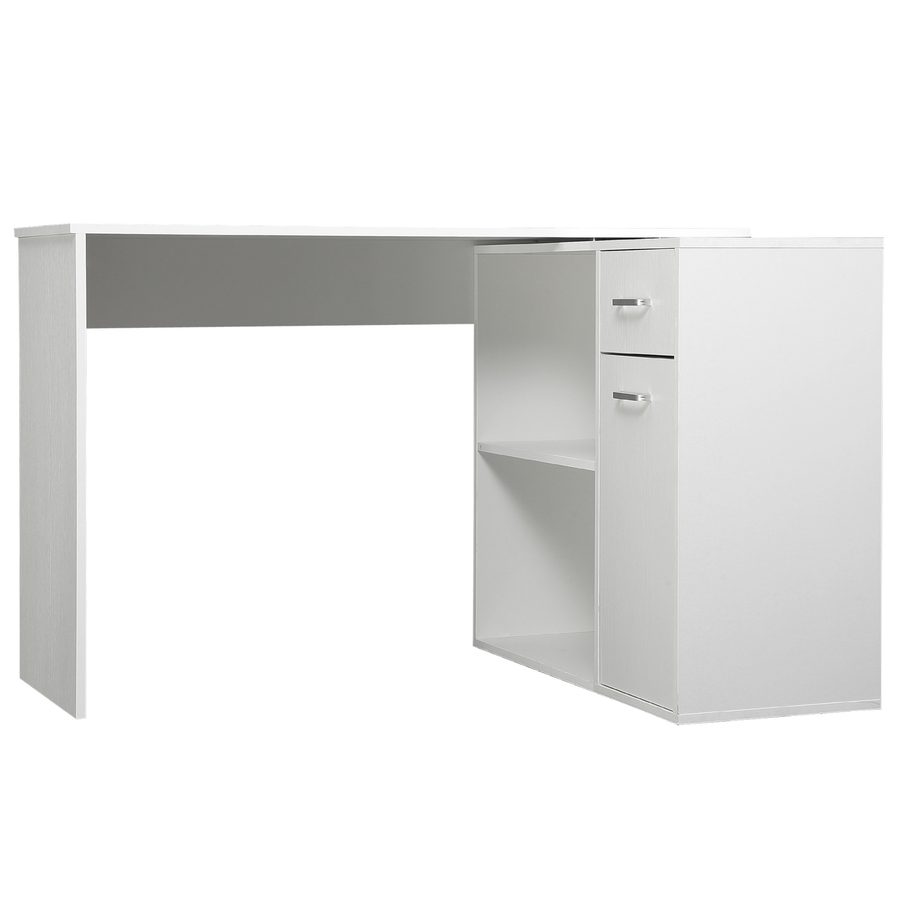 HOMCOM 180° drehbarer Eckschreibtisch, Computertisch mit Regal, Schublade, Schrank mit Tür und Arbeitsplatz, für Schlafzimmer, Zuhause, 117 x 82 x 74 cm, weiß   Aosom von HOMCOM