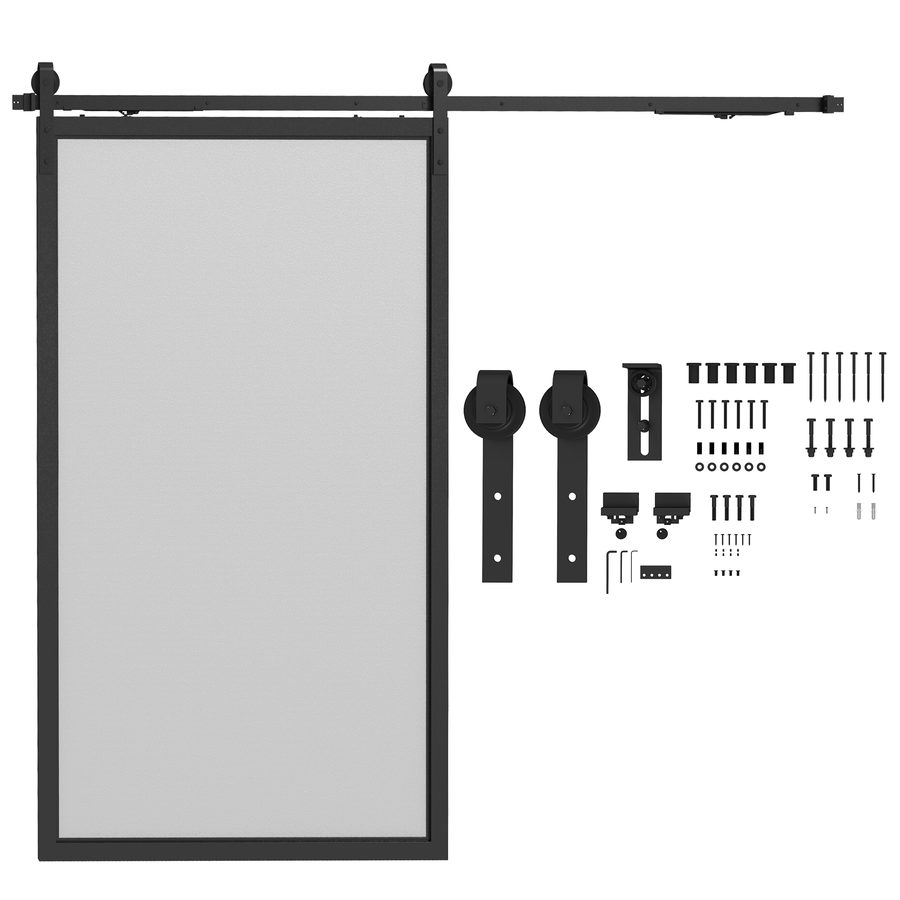 HOMCOM Schiebetürbeschlag Set 244cm mit Schienen Rollen Anti-Sprung-Vorrichtungen Türstopper Bodenführung aus Kohlenstoffstahl Schwarz   Aosom.de von HOMCOM