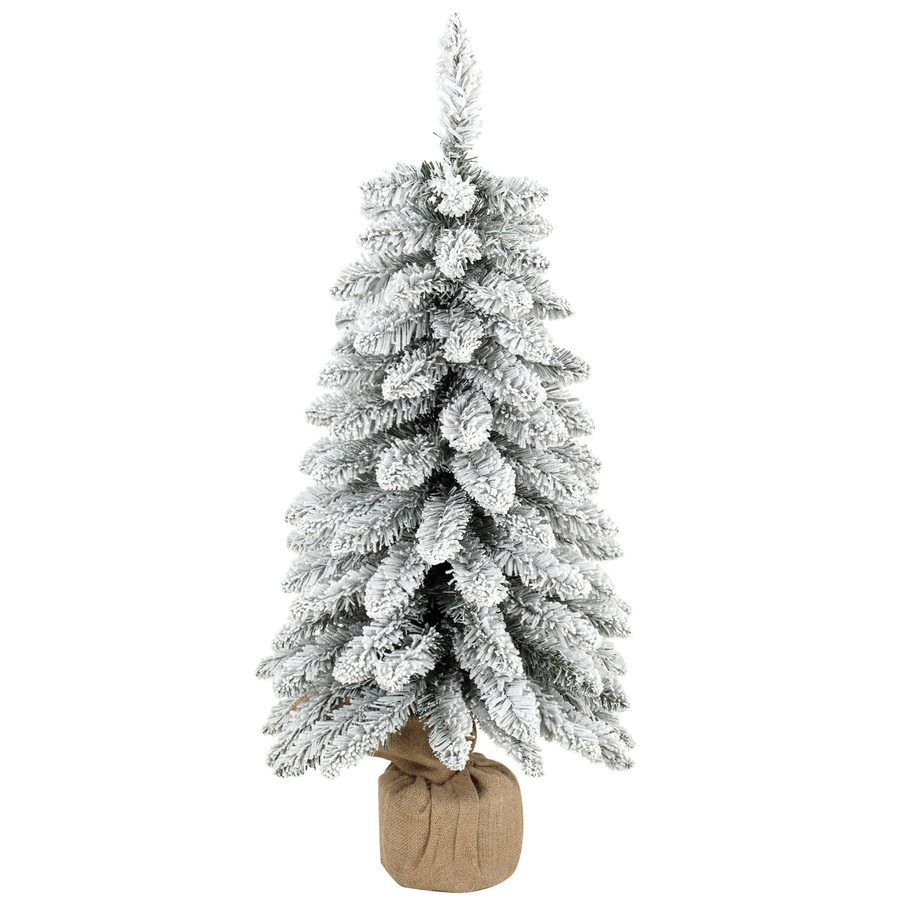HOMCOM Schneebedeckter künstlicher Weihnachtsbaum 90 cm, schlanker Baum, 107 herabhängende Zweigspitzen, Jute-Standfuß, Weihnachtsdekoration für Zuhause & Büro, Weiß   Aosom