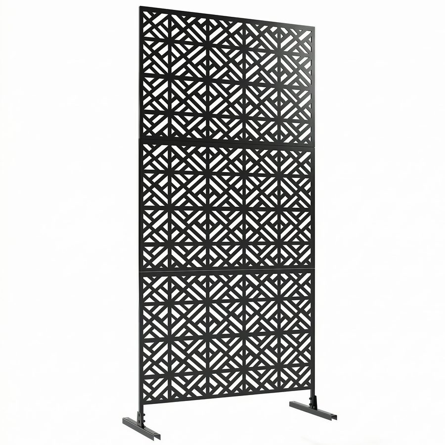 Outsunny Dekorativer Sichtschutz-Paneel Außen Claustra Dekorativ Garten 3 Paneele mit geometrischem Muster Außensichtschutz mit Metallgestell 92 x 40 x 192 cm, Schwarz   Aosom von Outsunny