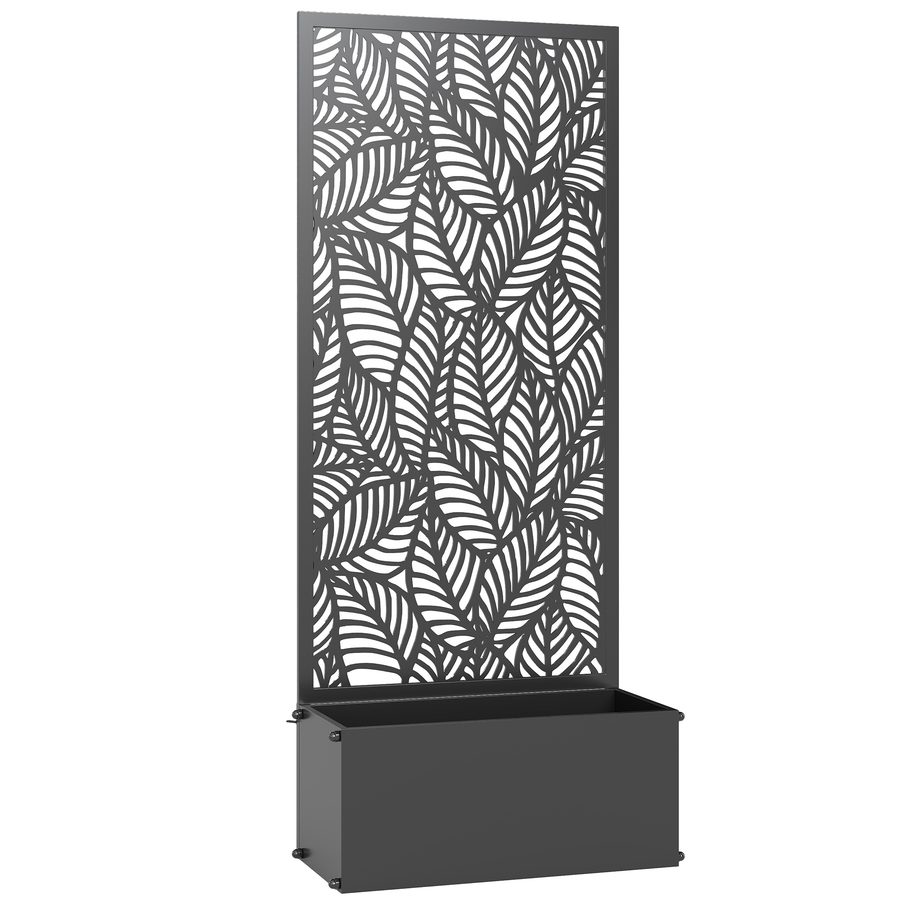 Outsunny Pflanzkasten mit Rankgitter, Metall-Blumenkasten, erhöhtes Beet mit Sichtschutz, ausgeschnittenes Blättermotiv, für Kletterpflanzen, Gemüse, Blumen, Hof, Garten, Balkon, 45x21,5x110cm, schwarz   Aosom von Outsunny