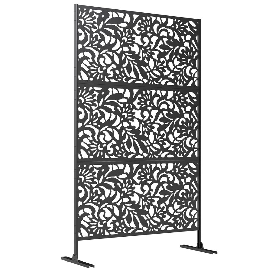 Outsunny Dekorativer Sichtschutz für Außenbereich, Garten-Claustra 3 Paneele mit Blumenmuster, Gestell aus galvanisiertem Stahl, 122 x 45 x 198 cm, Schwarz   Aosom von Outsunny