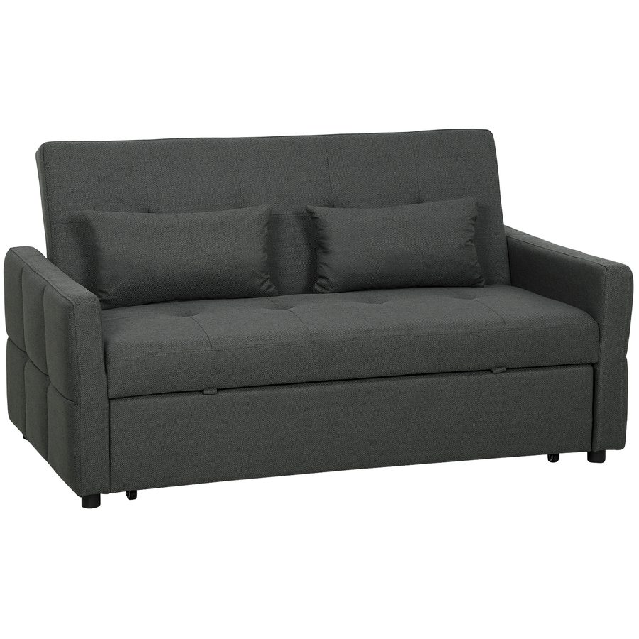HOMCOM 3-in-1 Schlafsofa für 2 Personen, Clic-Clac Schlafsofa 160 cm, verstellbare Rückenlehne, breite Sitzfläche, 2 Kissen, Seitentaschen, Leinenoptik-Stoff OEKO-TEX 100, für Wohnzimmer, kleine Räume, Grau   Aosom von HOMCOM
