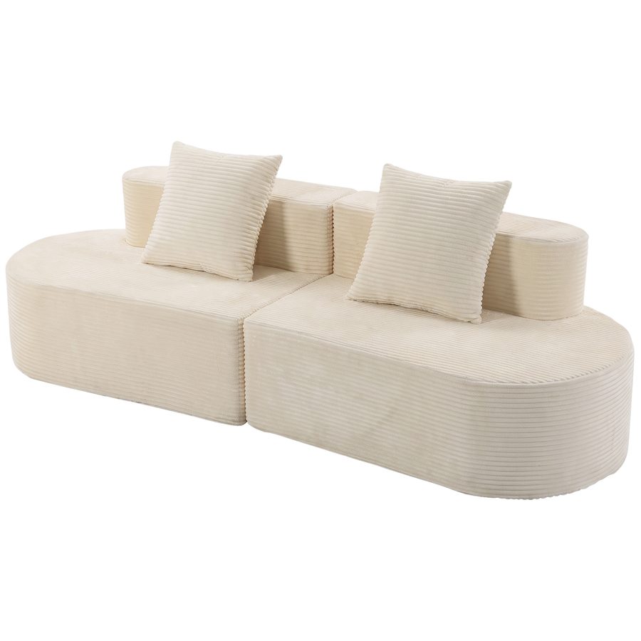 HOMCOM 3-Sitzer-Sofa geschwungen aus Cordvelours 245 cm, modulares Wohnzimmer-Sofa mit tiefem Sitz, 2 Kissen, Taschenfedern, moderner Stil, vakuumkomprimiert, montagefrei, für Schlafzimmer, Büro, Creme   Aosom von HOMCOM