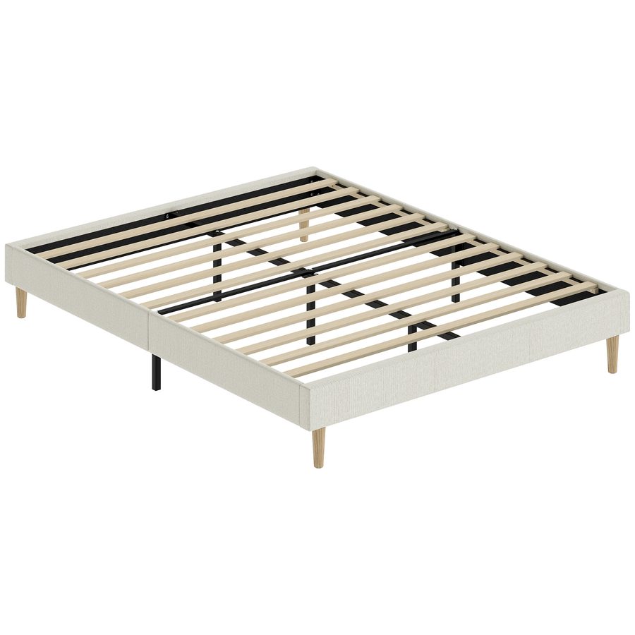 HOMCOM Bettgestell 160 x 200 cm mit Lattenrost, Gepolstertes Doppelbett aus Cordvelours, 12 Holzlatten, Stauraum unter dem Bett, geräuscharm, 9 robuste Füße, einfache Montage, Creme   Aosom von HOMCOM