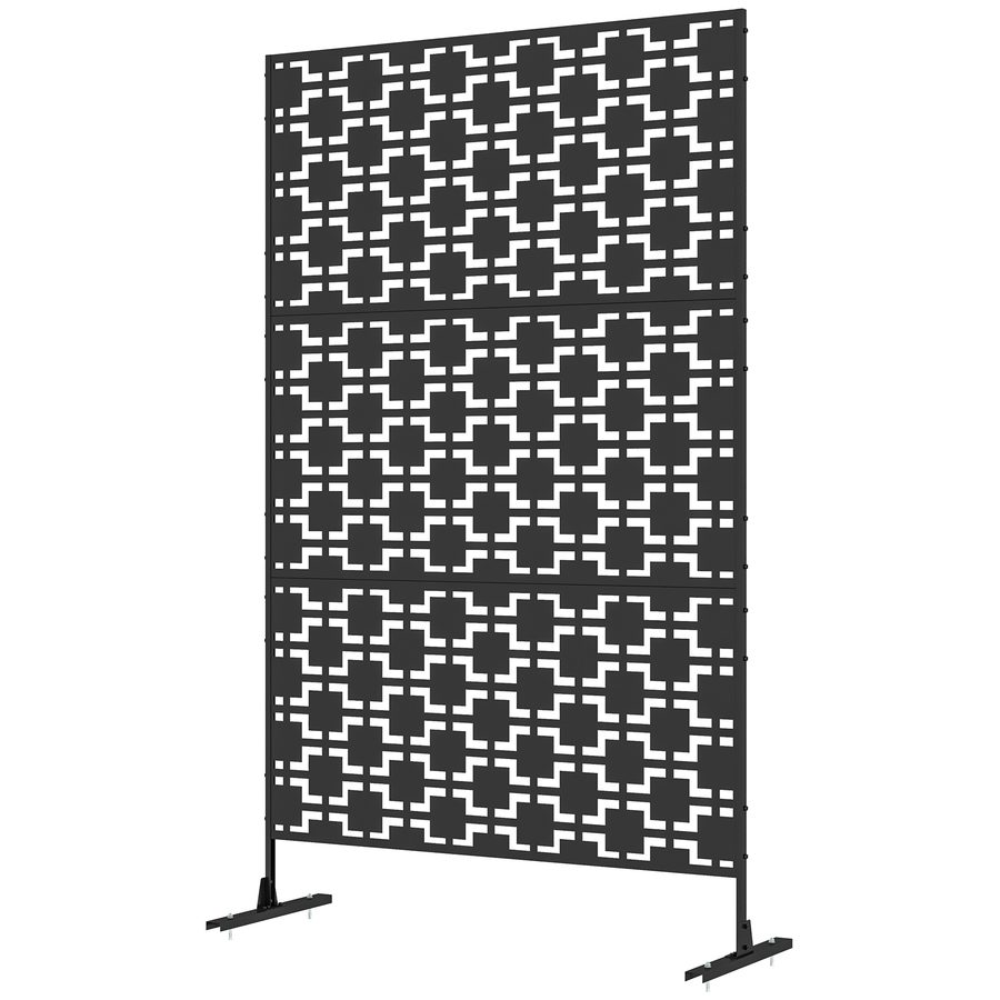 Outsunny Dekorativer Windschutz aus Metall mit geometrischem Design - 122 x 45 x 198 cm, Schwarz   Aosom von Outsunny