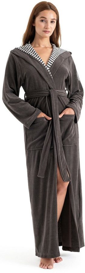 KangaROOS Damenbademantel Dalia, ideal für Sauna & Spa, Standardlänge & Überlänge, Langform, Leichtfrottier, Kapuze, Gürtel, Uni-Farben mit Streifen, Taschen, leicht, XS-3XL, auch in extra lang von Kangaroos