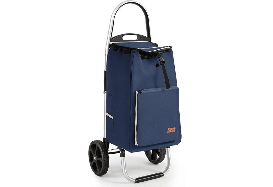 Sekey Einkaufstrolley Aluminium 2-in-1 Faltbar Einkaufstrolley Treppensteiger mit Kühltasche, 50 l Faltbar Einkaufsroller mit großen Rädern und Sackkarren-Funktion