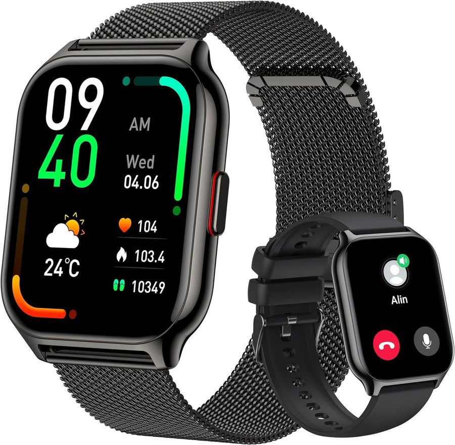 Zevelora Damen's und Herren's Telefonfunktion Fitness-Tracker IPx8 Wasserdicht Smartwatch (5,08 cm/2 Zoll, Android/iOS), mit austauschbarem weichem Silikonarmband, mit Blutdruckmessung Herzfrequenz Schlafmonitor SpO2, Sport modus von Zevelora