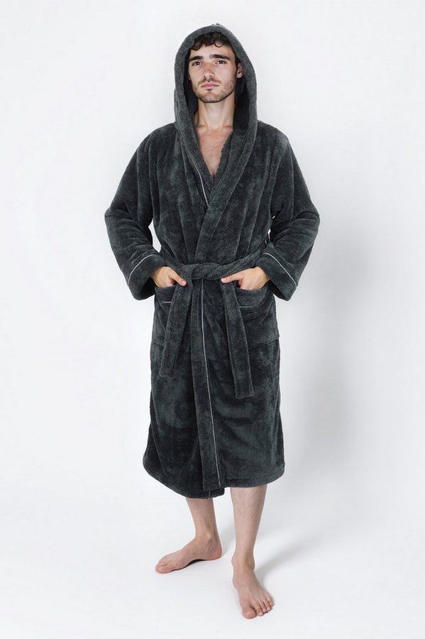 OTTO home Unisex-Bademantel Lillou, ideal für Sauna & Spa, Hotelbademantel, Morgenmantel, Langform, Microfaser, Kapuze, Gürtel, kuschelig weicher Fleece, plüsch, für Damen und Herren, XS-3XL von OTTO home