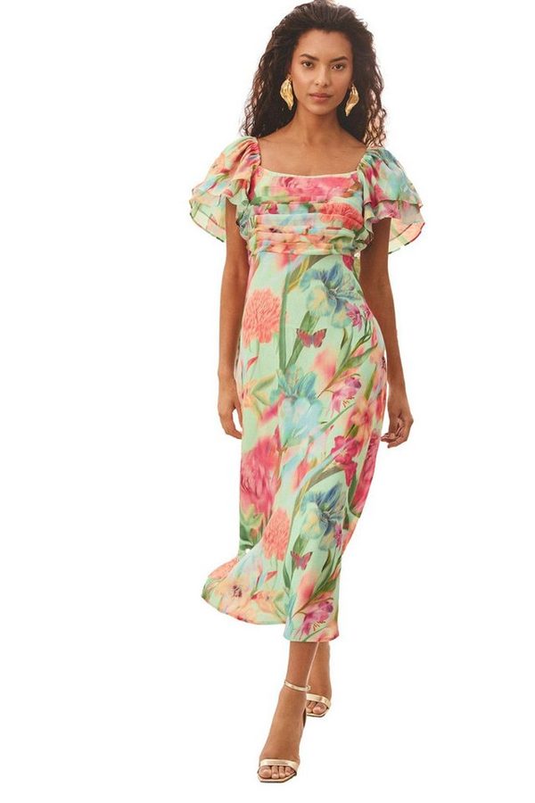 Love & Roses Midikleid Love & Roses Midikleid mit Flatterärmeln, Regular (1-tlg)