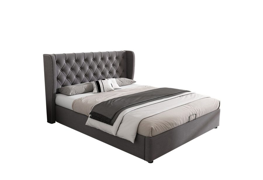 Flieks Polsterbett, Doppelbett Kiefernholz mit Stauraum Flanell 140*200cm von Flieks