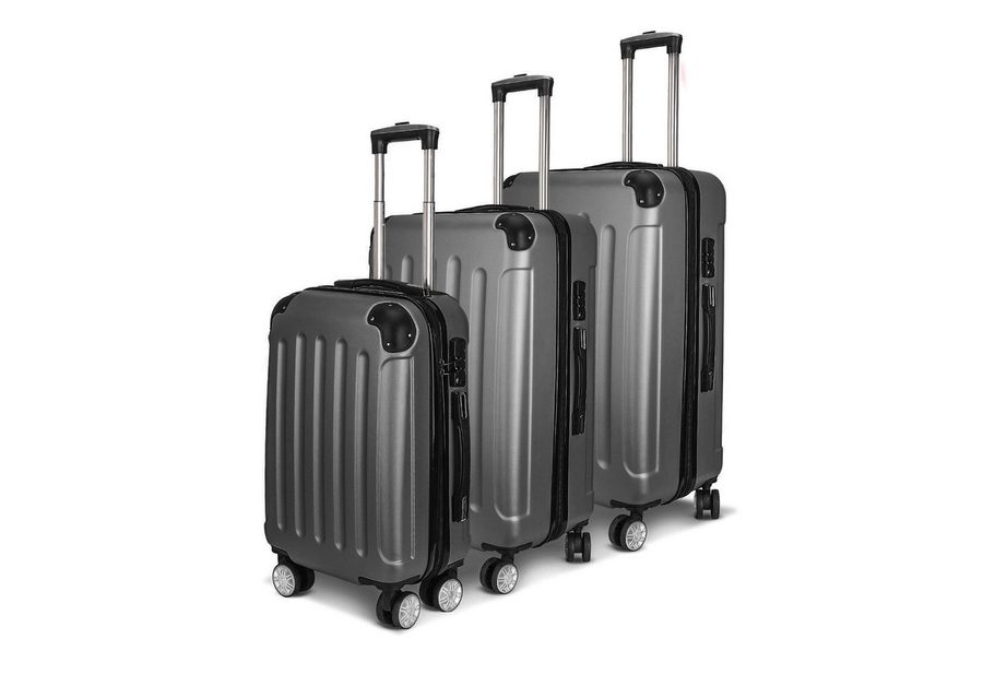 SEEZSSA Trolleyset Hartschalenkofferset Hartschale Reisekoffer 4 Rollen, 4 Rollen, (Set, 3 tlg), M-L-XL Kofferset,Dunkelgrau