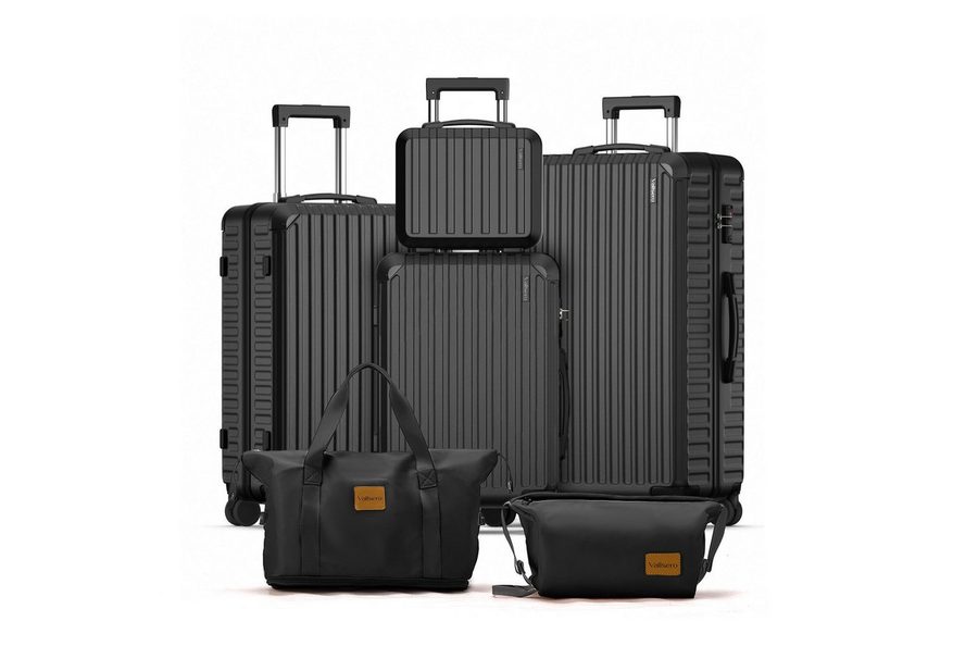 VALLSERO Trolleyset LG2 Hartschalen-Koffer set (S,M,L,XL) Rollkoffer, Reisekoffer, (Hartschalen Trolley 6-teiliges-set), Handgepäck 4 Rollen, ABS-Material, TSA Zollschloss, 6-teiliges Set