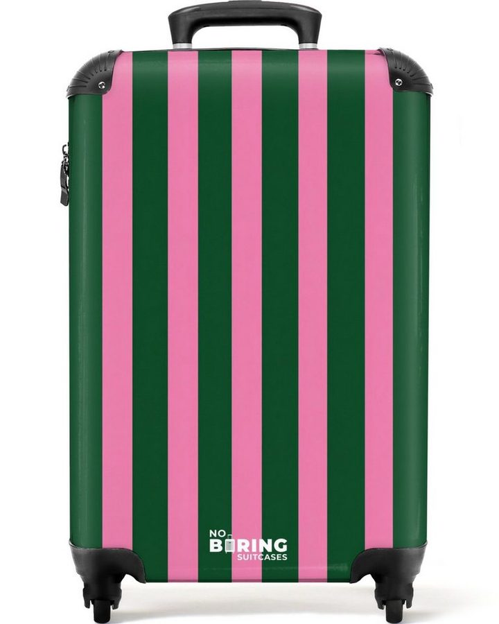 NoBoringSuitcases.com© Hartschalen-Trolley Vertikale Streifen - Grün - Rosa 55x35x20cm, Handgepäck Koffer & Trolleys, Luggage, Reisekoffer Frauen
