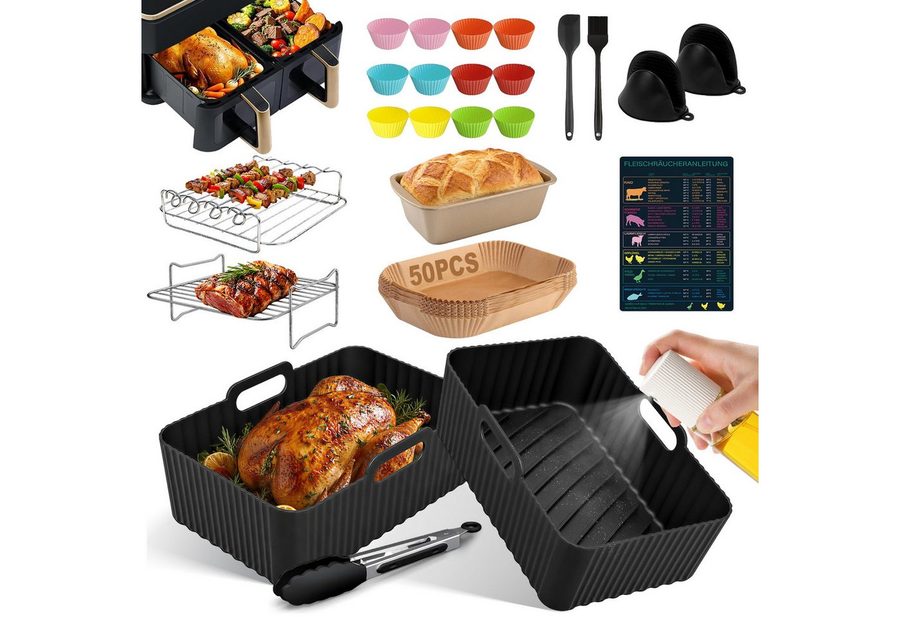 Bundviel Backform Heißluftfritteuse Zubehör 24-tlg set für Ninja AF300EU AF400EU, (Set 24-tlg), Airfryer Zubehör für Ninja Foodi Max Dual Zone, Isolate oil stains von Bundviel