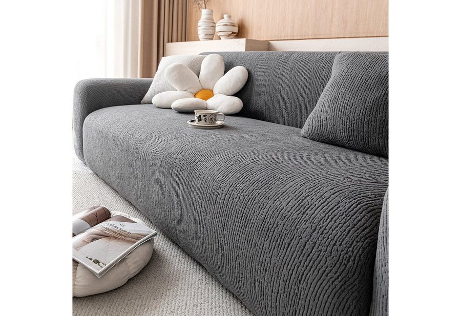 JASLIFE Sofahusse Stretch-Wellenstruktur, weich, elastisch und mit Befestigungsband