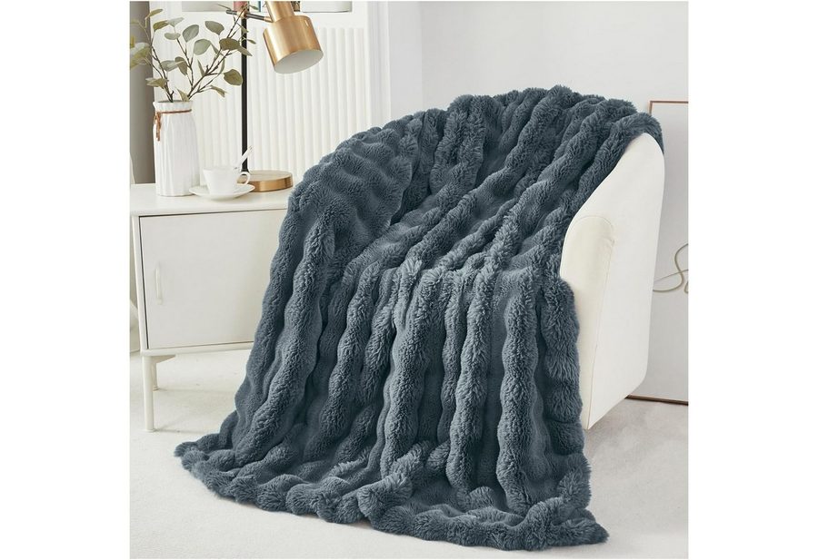 Überwurf Plüsch Kuscheldecke Flauschig Decke, Super Weiche Kuschelige, Sunicol, Kaninchen Kunstfell Warme Sofaüberwurf für Couch Bett Sofa