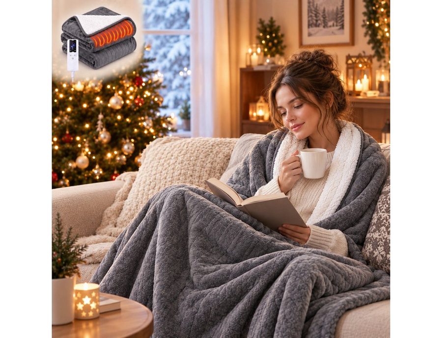 Ledklang Heizdecke Elektrische 180x130cm,Schwarz/Grau,Überhitzungsschutz,Waschbare, 6 Heizstufen, Timer & waschbar bei 30 °C, für Sofa Bett Couch Weiche Flanell-Heizdecke Wohnzimmer Schlafzimmer