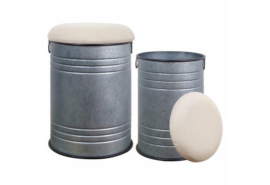 G-LEAF Hocker Aufbewahrungshocker mit Deckel, Sitzhocker mit Stauraum aus Metall (2 St), Deko Aufbewahrungstonne Vintage, Pouf Sitztonne