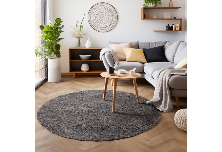 SIMPEX24 Teppich Unicolor - Einfarbig, Rund, Höhe: 30 mm, Einfarbig Shaggy Teppich Wohnzimmer Langflor Versch. Farben und Größen