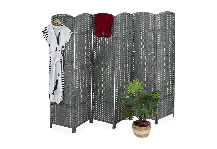 relaxdays Paravent 6-teilig in Grau (6 St)